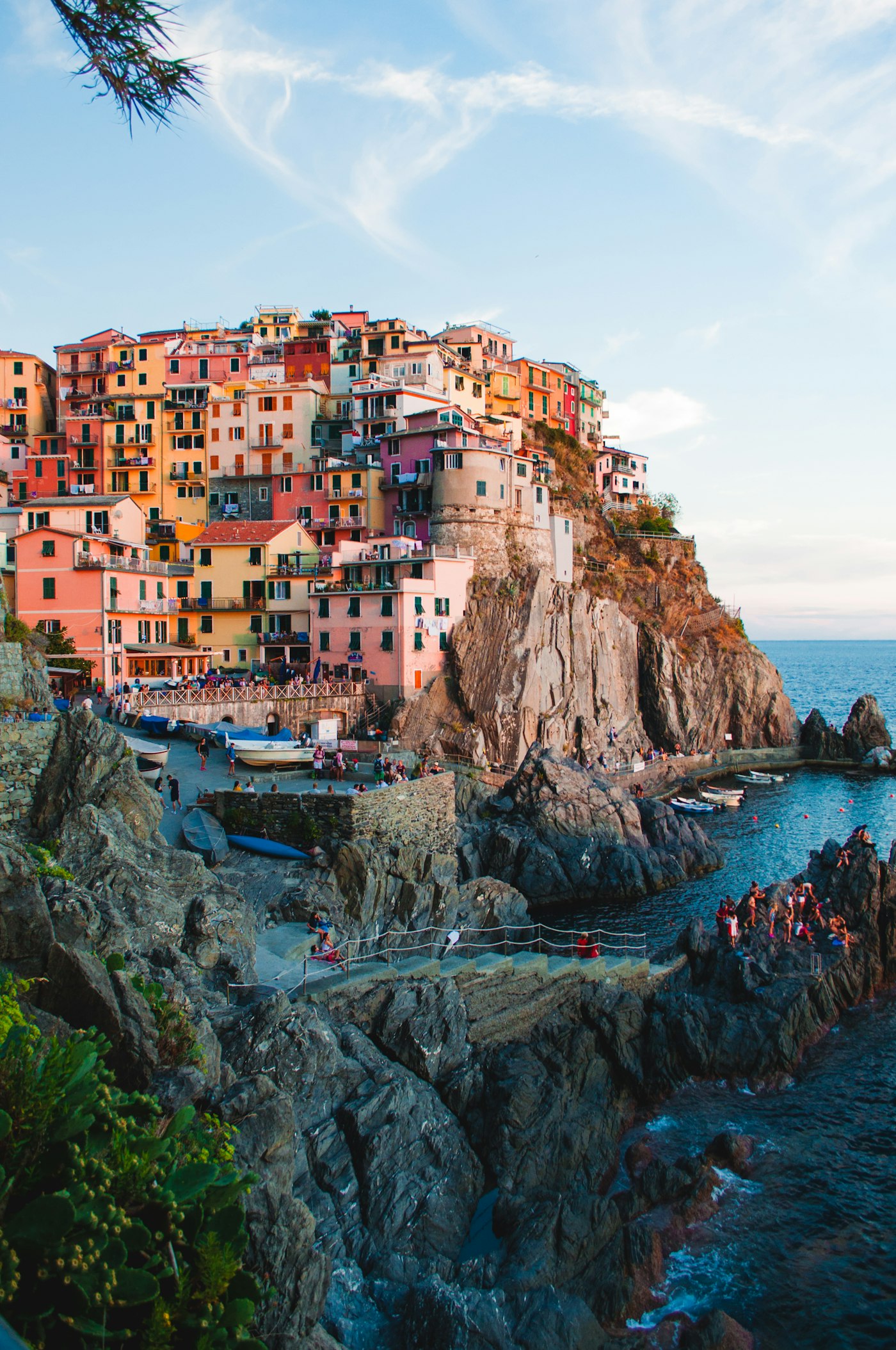 Cliffside houses above the sea in Cinque Terre, Italy
