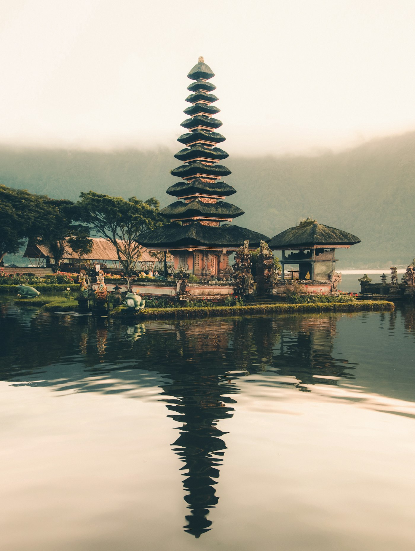 Ulun Danu Beratan temple reflected in a Balinese lake