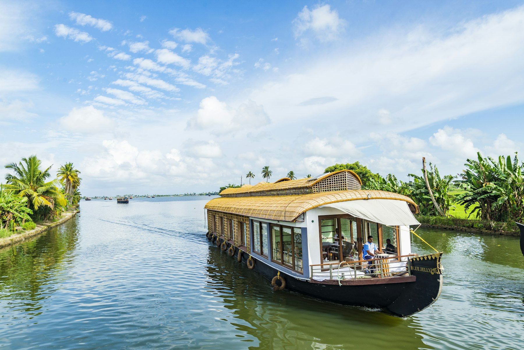 A houseboat cruising the Kerala backwaters